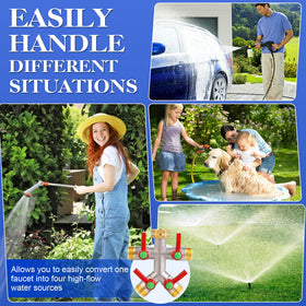 EJW Hose Splitter installed on faucet demonstrates tool-free, secure connection
