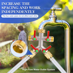 EJW four-way setup enables multi-hose watering for plants and outdoor tasks