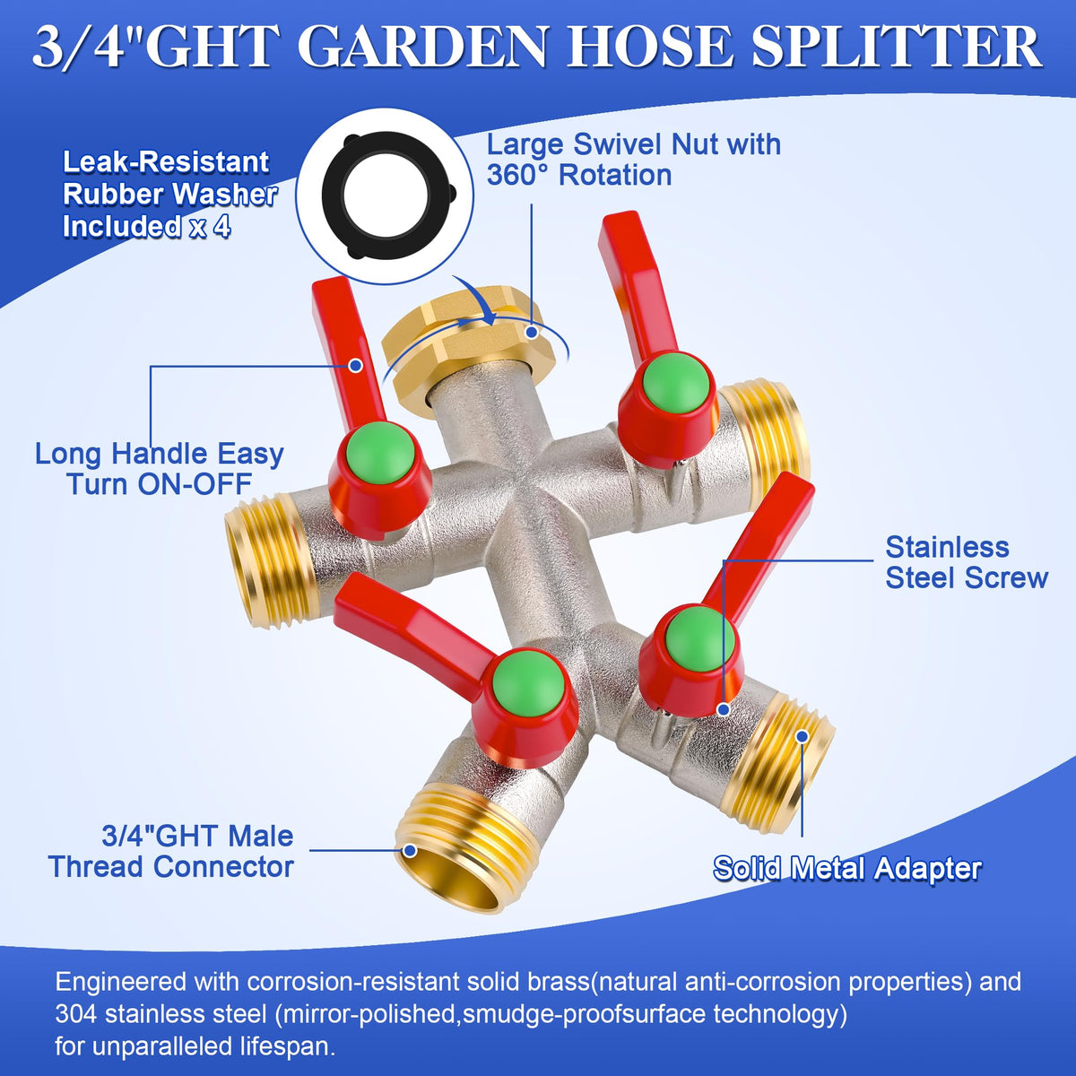 EJW Hose Splitter outlet valves for independent, versatile control of four hoses