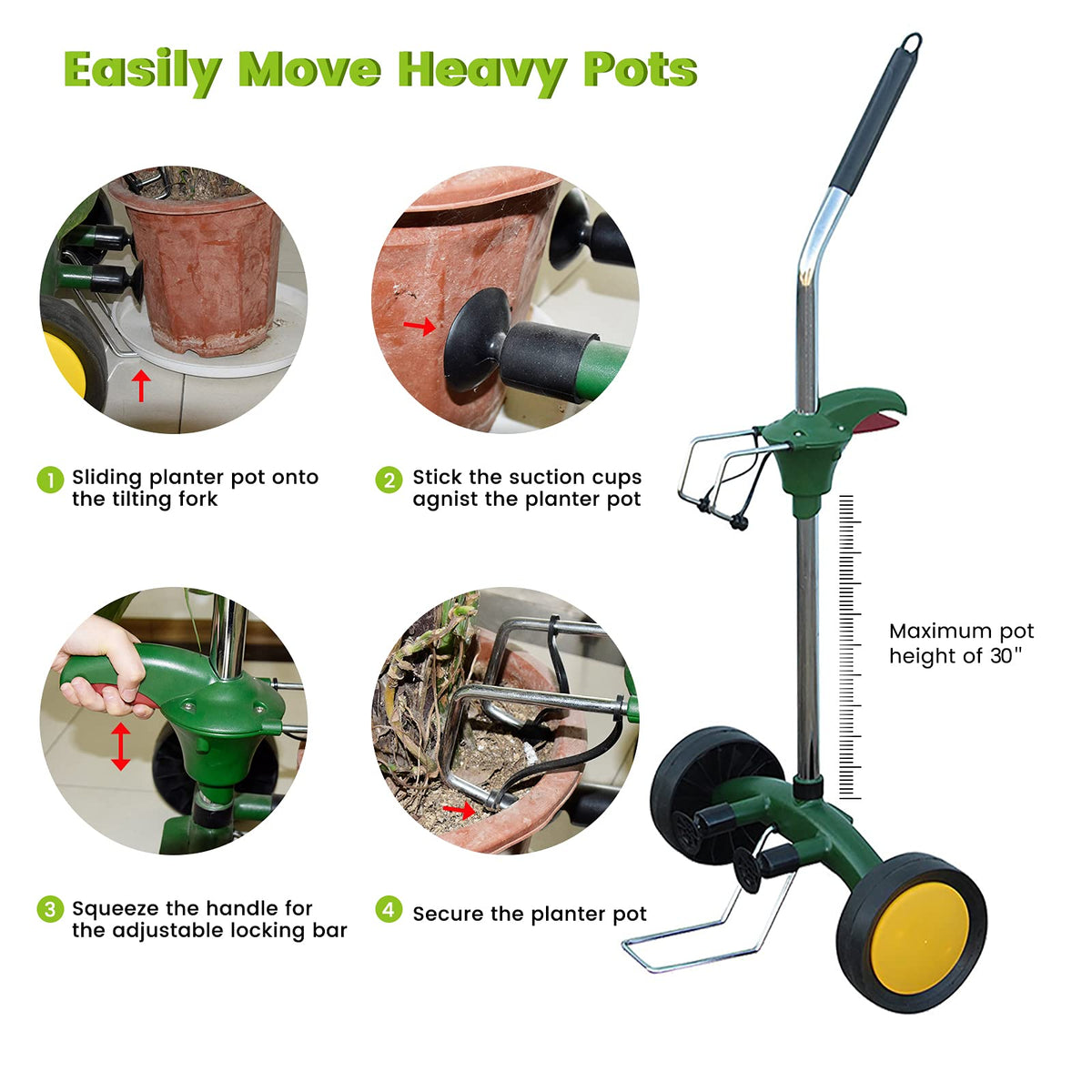 EJWOX plant dolly flat-free wheels protect floors during transport.