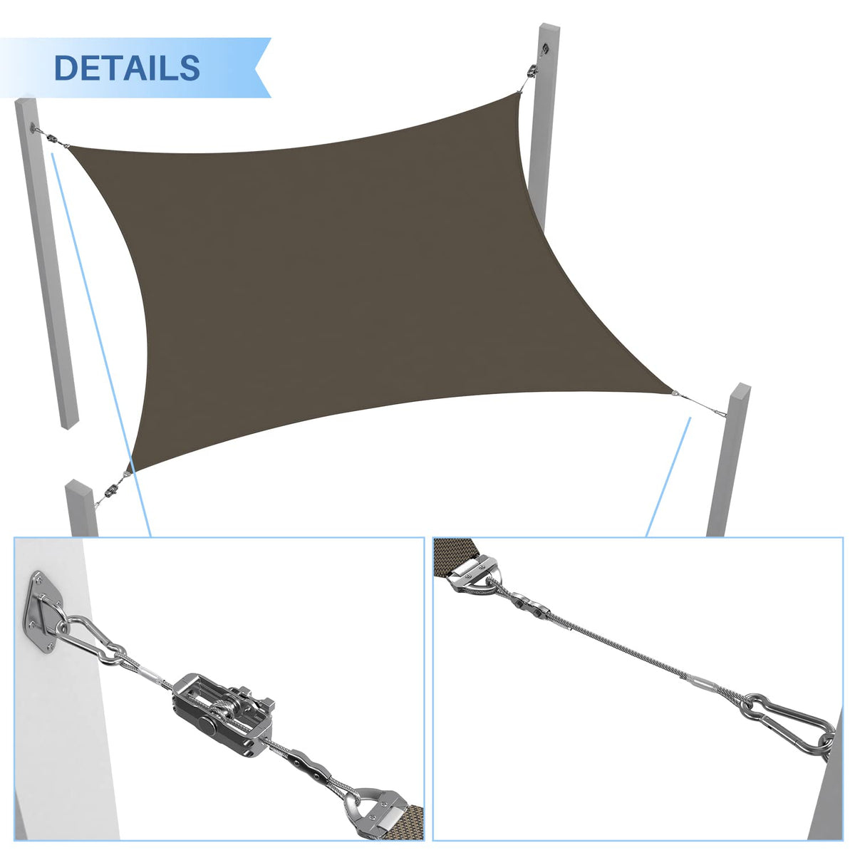 E&K snap hooks ensure secure anchoring to posts or walls.