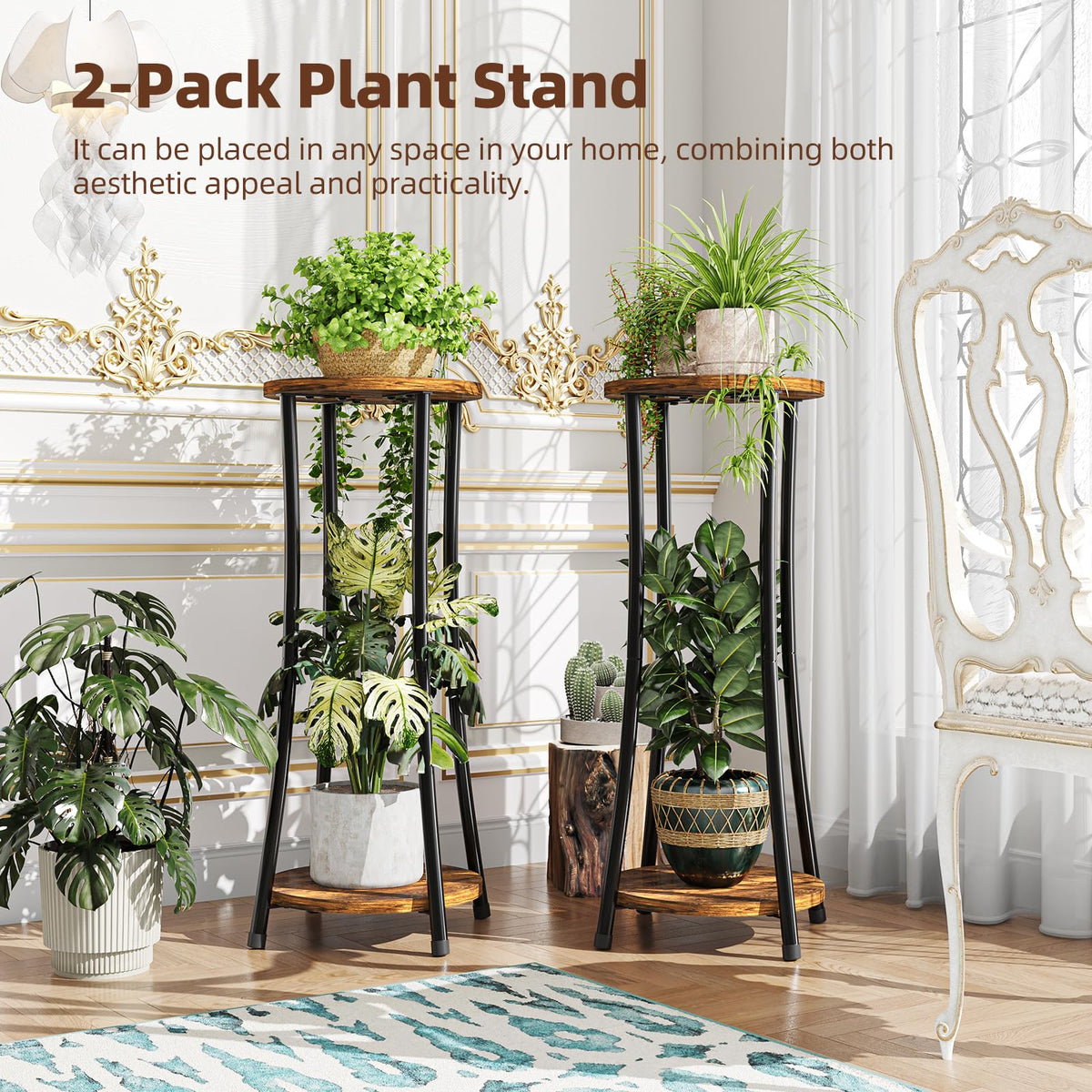 Ekisemio 2-pack plant stand at 29.5 inches for eye-level greenery.