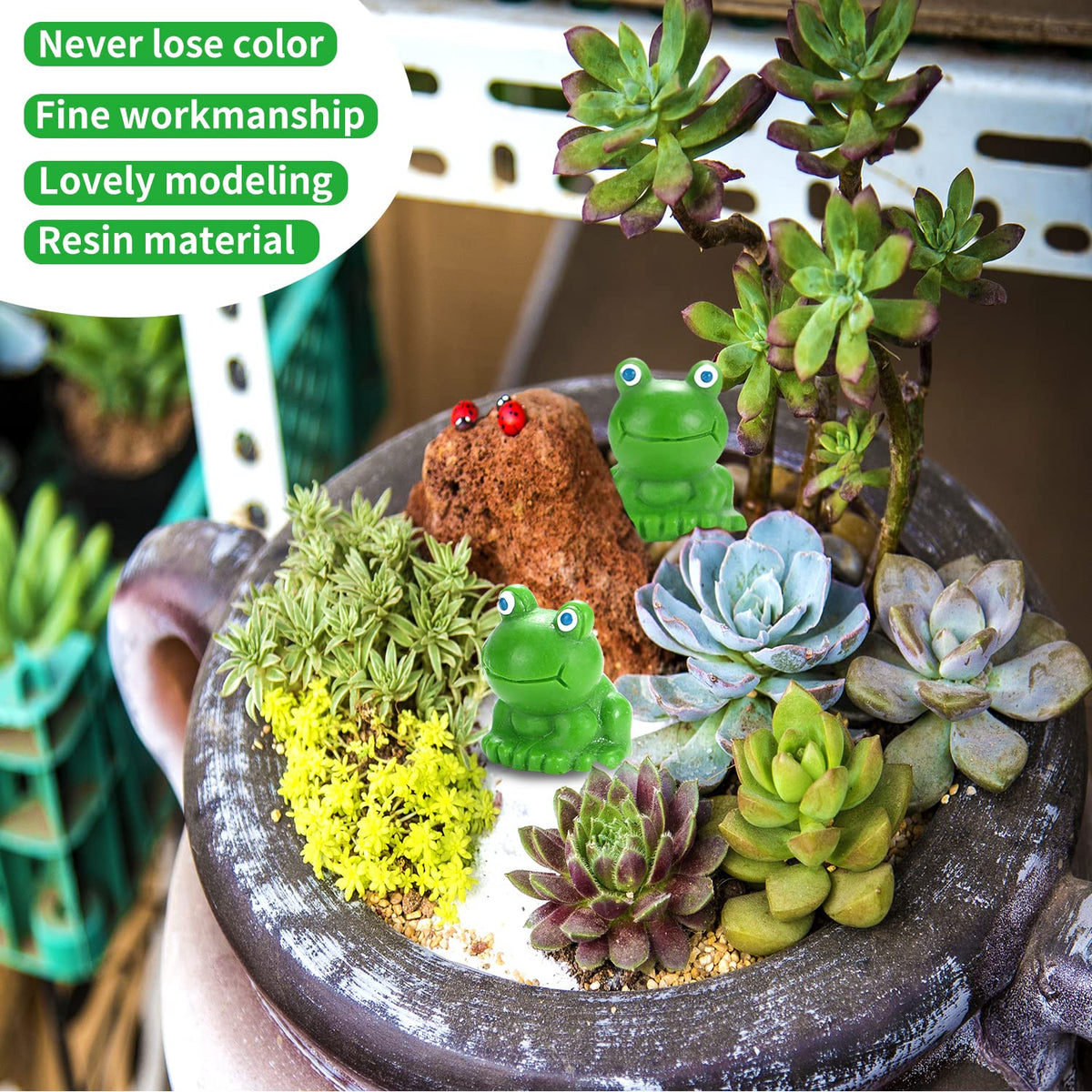 EKisemio resin frog figurines add playful charm to outdoor scenes.