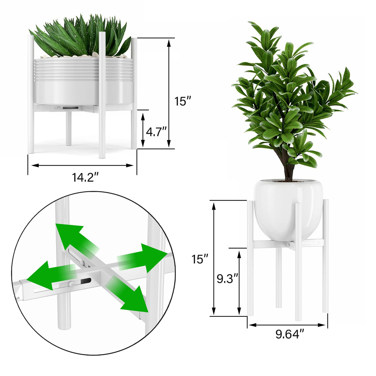 EKNITEY adjustable plant pot stand anti-slip feet protect floors.