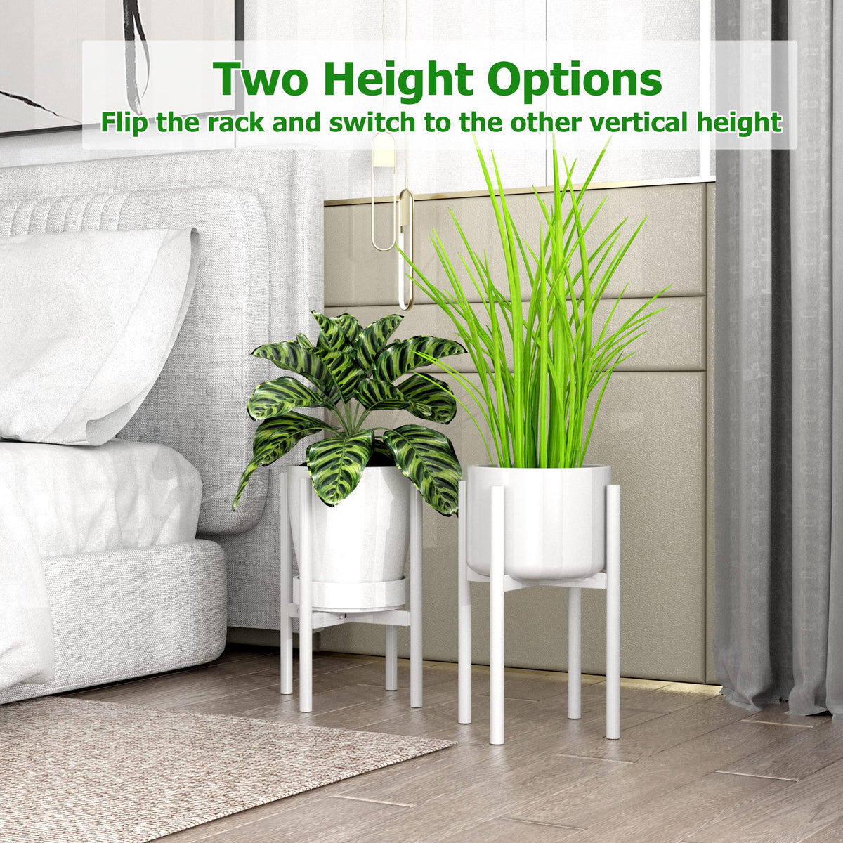 EKNITEY adjustable plant pot stand front view with clean white finish for modern spaces.