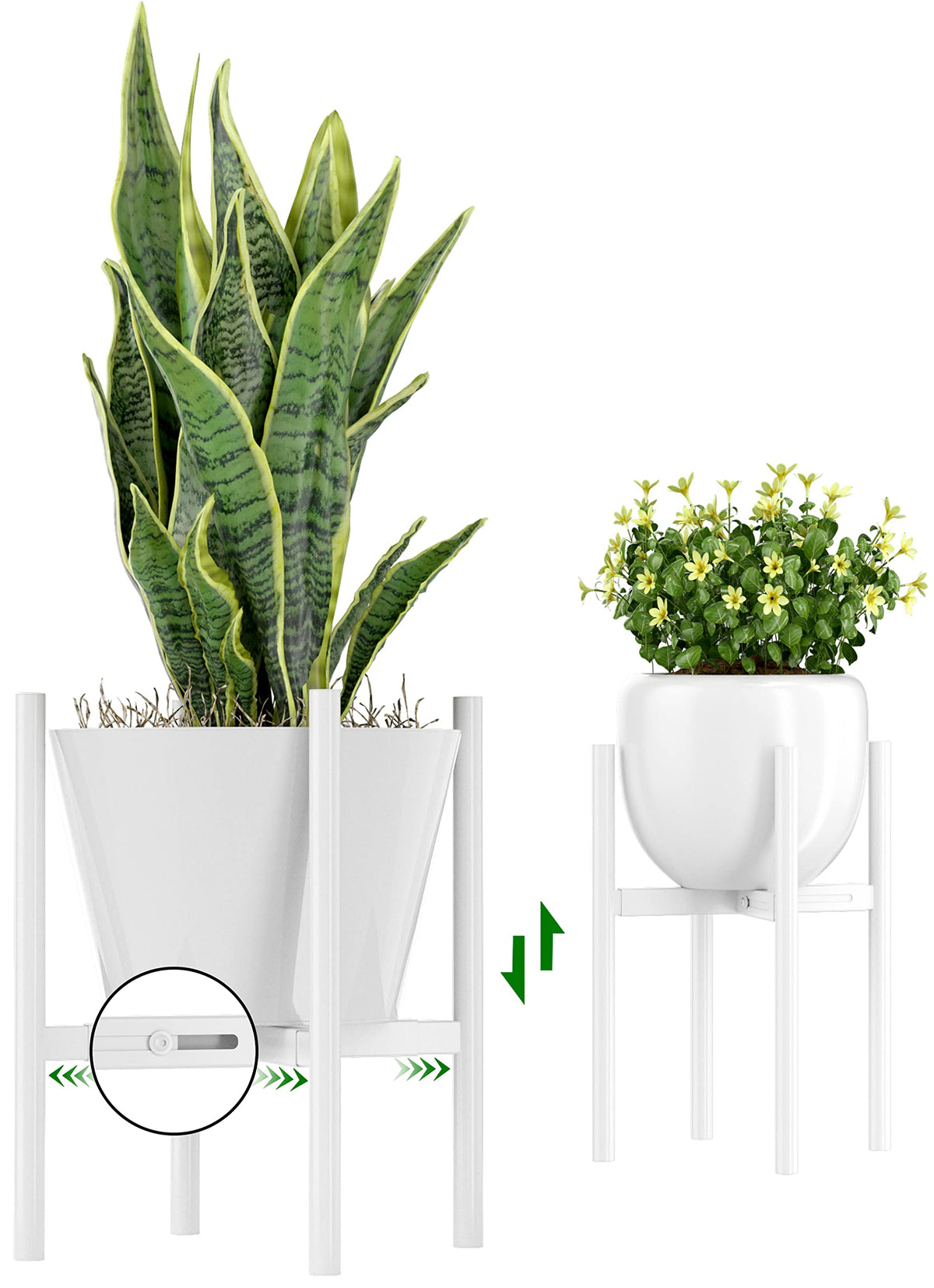 EKNITEY adjustable plant pot stand side view highlights sturdy metal frame for heavy pots.