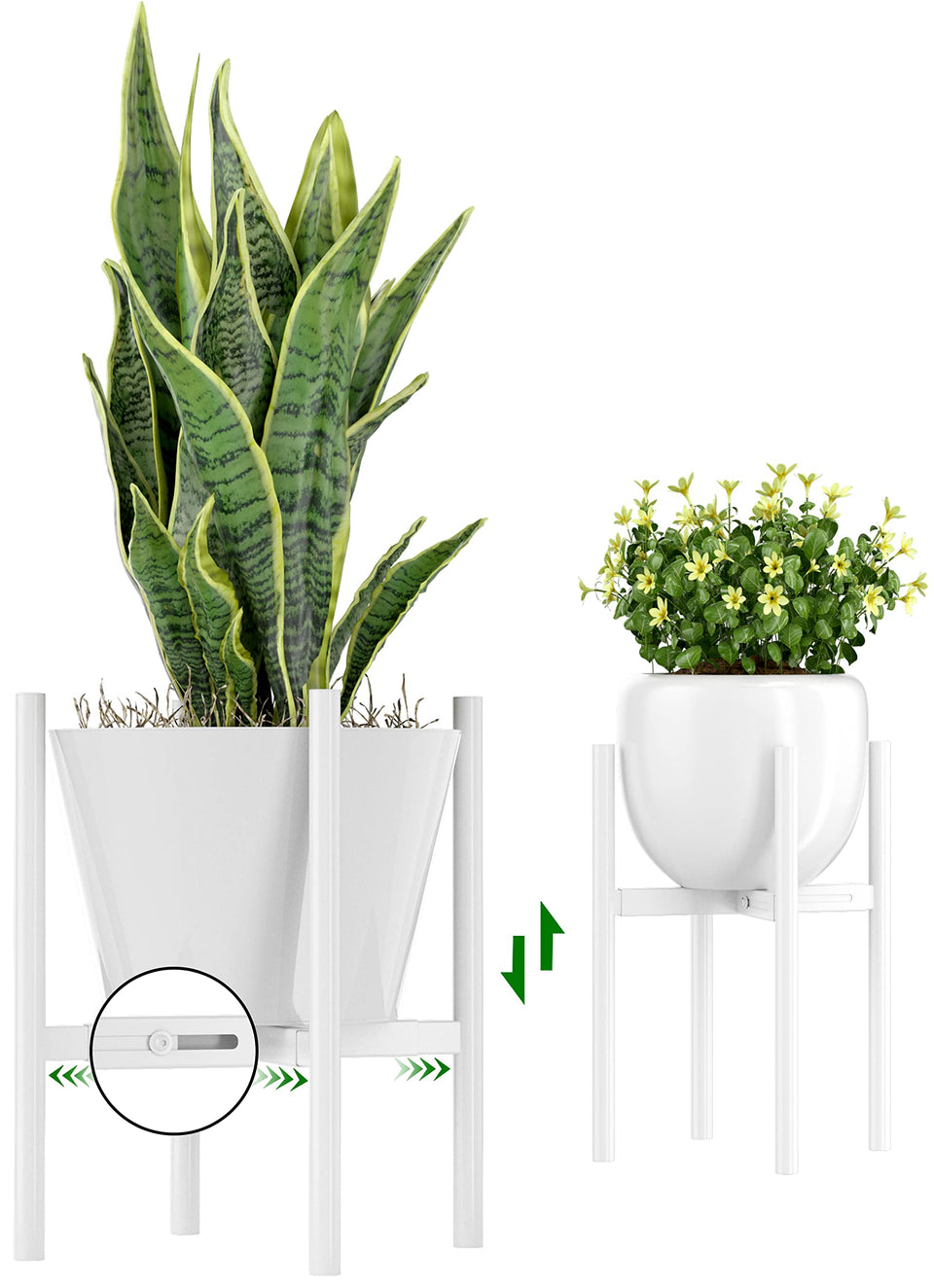 EKNITEY adjustable plant pot stand side view highlights sturdy metal frame for heavy pots.