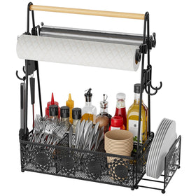 EKNITEY camping utensil grill holder with a sturdy handle for easy transport.