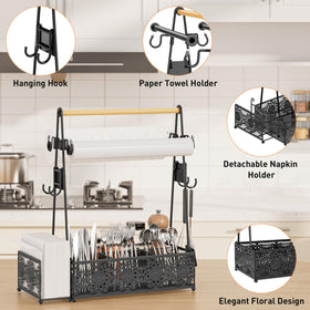 EKNITEY grill caddy with handle and four compartments for organized grilling.