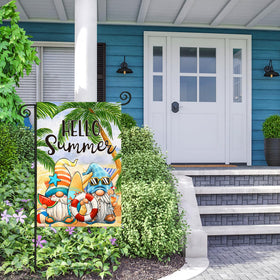 EKOREST Hello Summer Garden Flag highlighting double sided print and durability