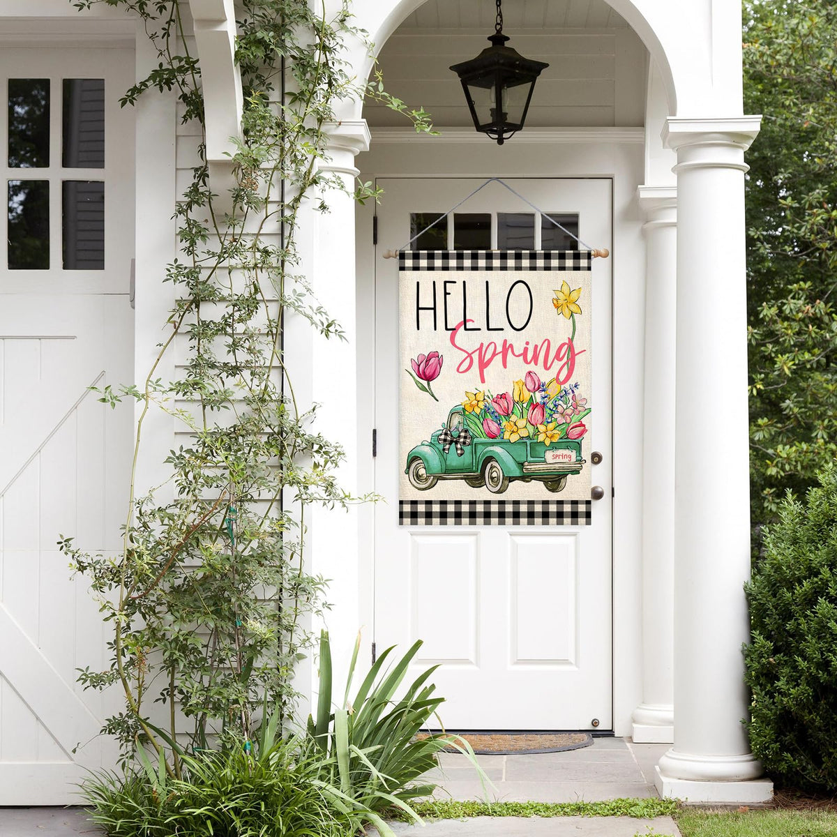 EKOREST farmhouse porch banner spring decor with vibrant colors.