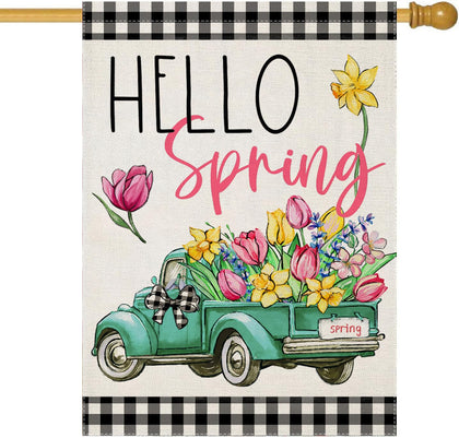 EKOREST Hello Spring house flag 28x40 for a bright porch welcome.