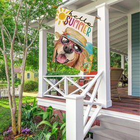EKOREST Hello Summer flag with a beach-hat dog brightens porches and lawns.