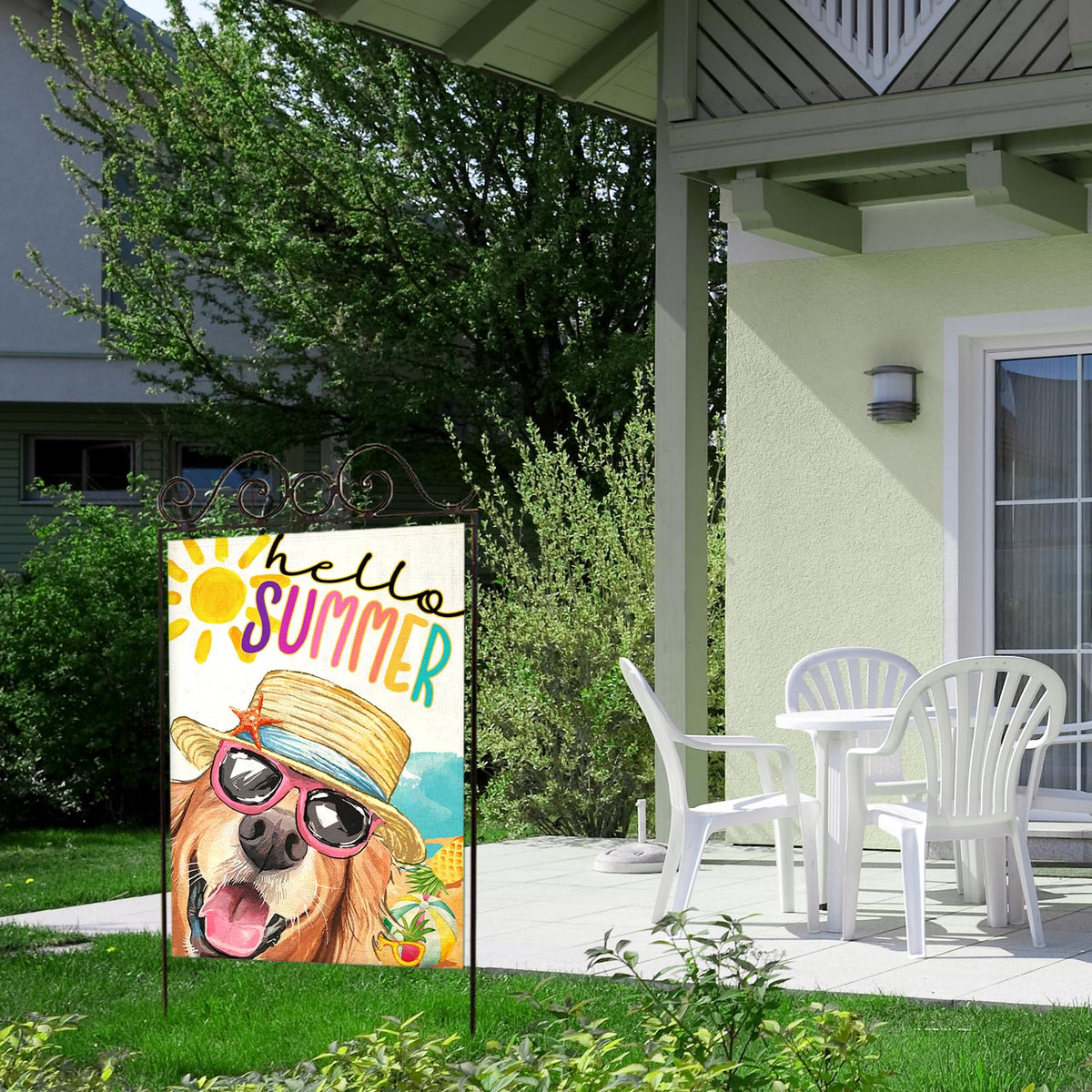 EKOREST Hello Summer flag for outdoor yard decor on patios and gardens.