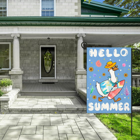 EKOREST garden flag featuring a surfing goose enhances yard curb appeal.