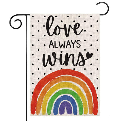 EKOREST Love Always Wins garden flag front view, double-sided for outdoor decor.