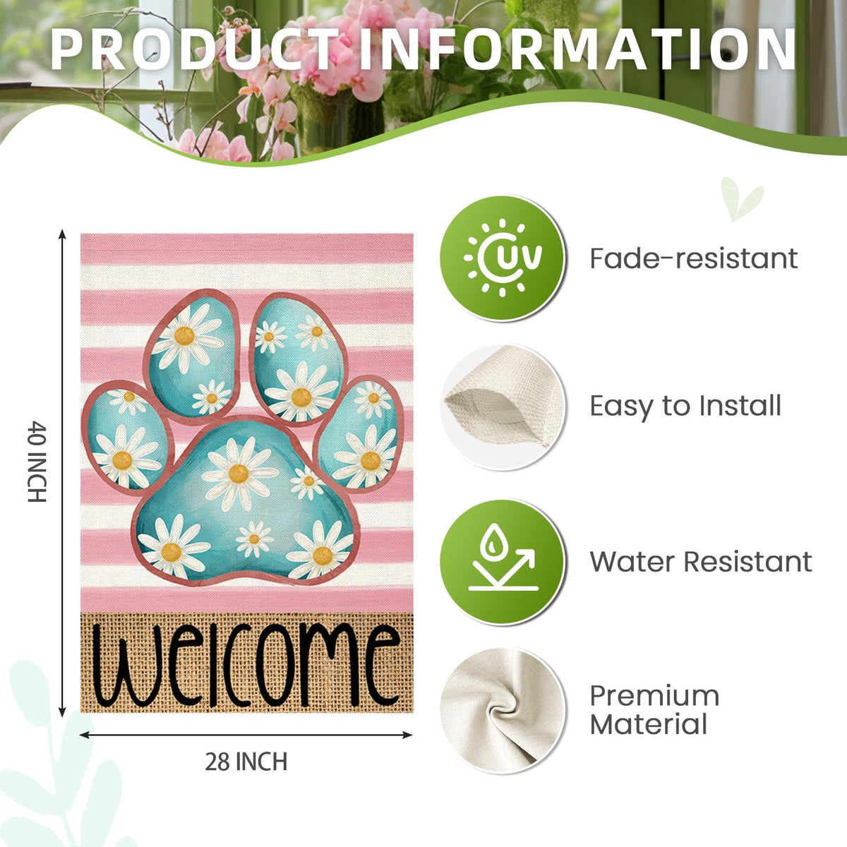EKOREST machine washable flag for easy seasonal care.