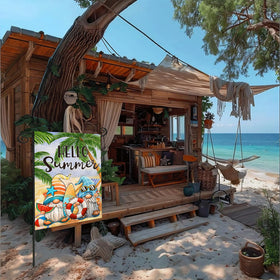 EKOREST Hello Summer Garden Flag shown in a sunny yard for summer decoration