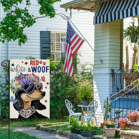 EKOREST patio garden flag in yard adds seasonal charm.
