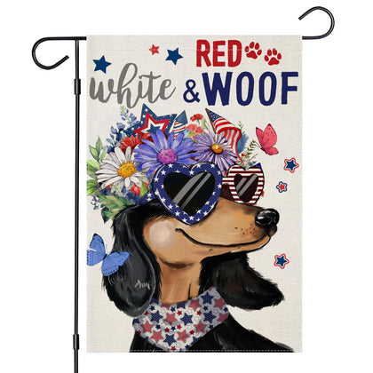 EKOREST patriotic dachshund garden flag 12x18 front view for outdoor display.