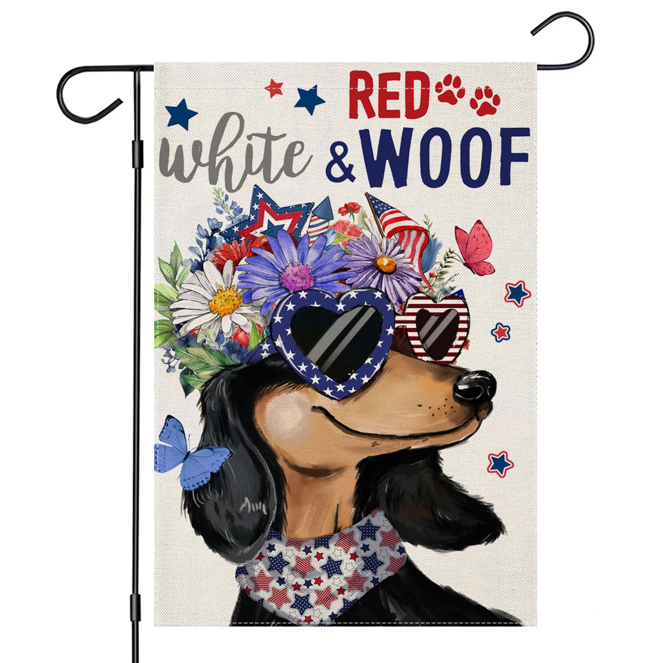 EKOREST patriotic dachshund garden flag 12x18 front view for outdoor display.