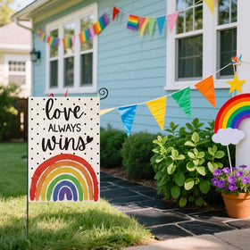 EKOREST Pride flag on porch welcomes guests with cheerful outdoor decor.