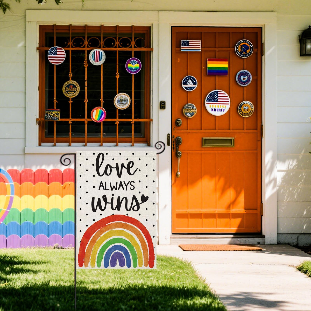 EKOREST Rainbow Pride garden flag burlap texture ready for weather-resistant display.