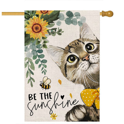 EKOREST Summer Cat Flag Outdoor with sunflowers for outdoor welcome and bright curb appeal.