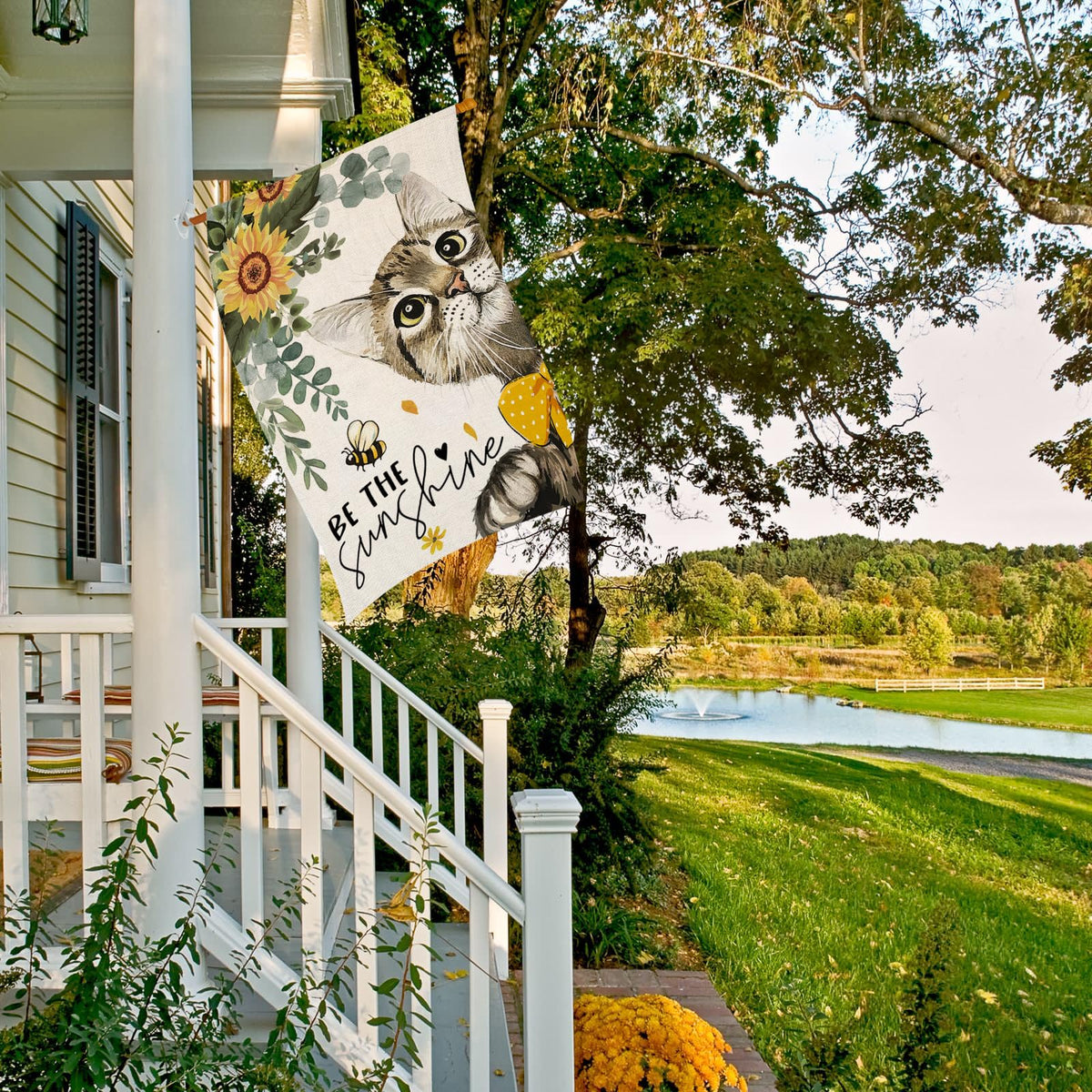 EKOREST Sunflower Cat Design Flag brightens patios with double-sided visibility.