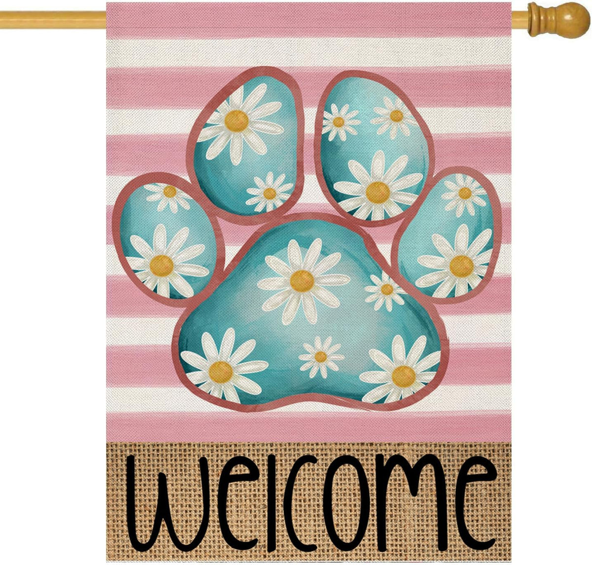 EKOREST welcome spring flag with dog paw and daisies brightens porch.