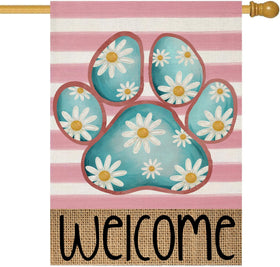 EKOREST welcome spring flag with dog paw and daisies brightens porch.