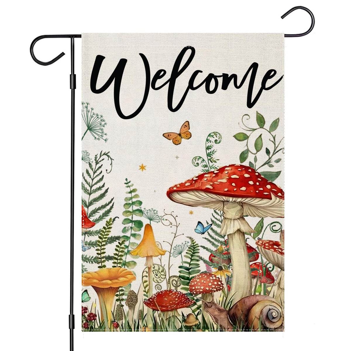 EKOREST Welcome Summer flag outdoor view showcasing vibrant mushrooms for yard decor