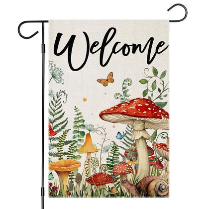 EKOREST Welcome Summer flag outdoor view showcasing vibrant mushrooms for yard decor