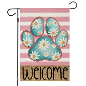 EKOREST Welcome Summer garden flag with dog paw and daisies for outdoor charm.