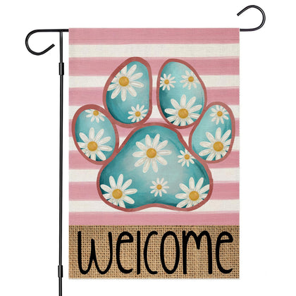 EKOREST Welcome Summer garden flag with dog paw and daisies for outdoor charm.