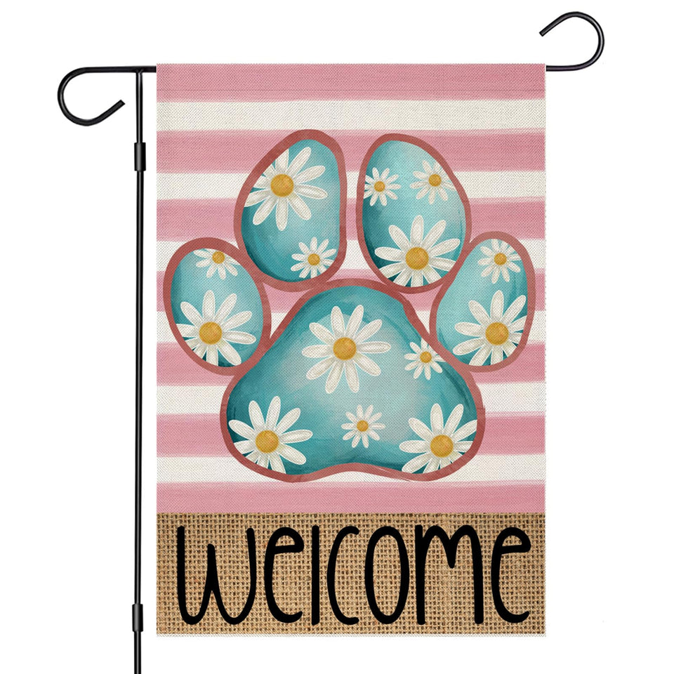 EKOREST Welcome Summer garden flag with dog paw and daisies for outdoor charm.