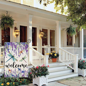 EKOREST double-sided flag showcases lavender dragonfly for lively yard ambiance.