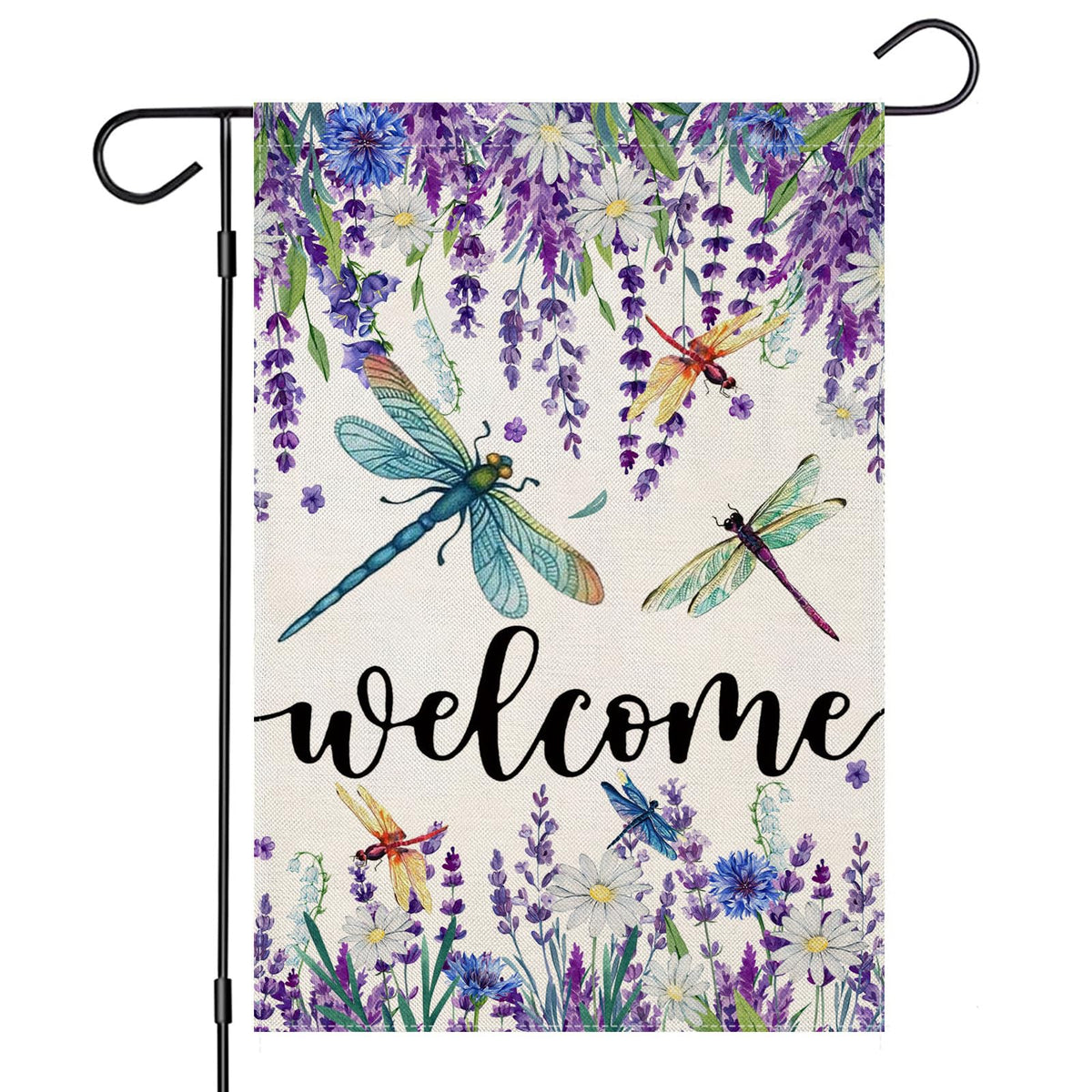EKOREST Welcome Summer garden flag with lavender and dragonfly for vibrant outdoor decor.
