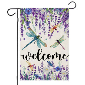 EKOREST Welcome Summer garden flag with lavender and dragonfly for vibrant outdoor decor.