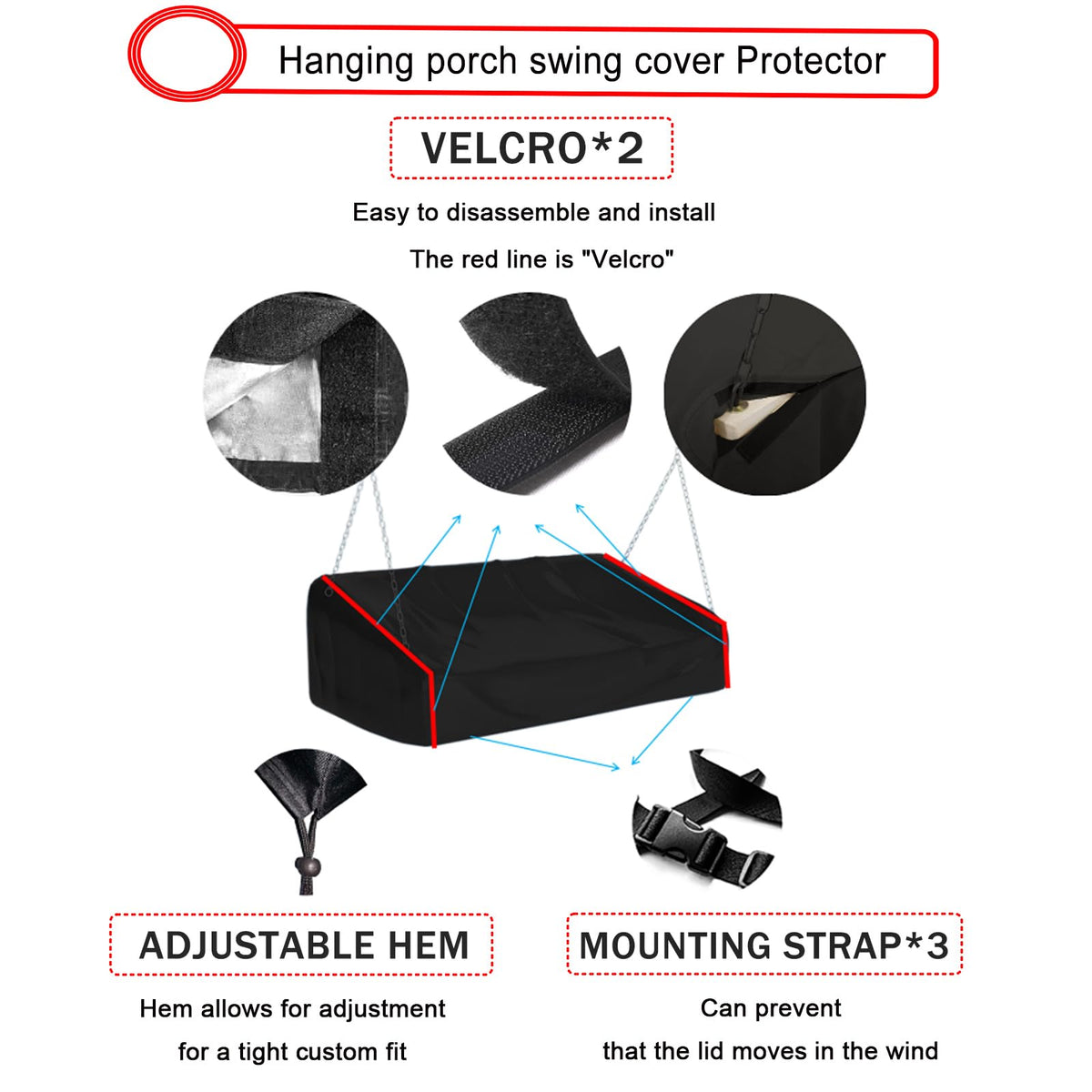 EKQSGLC hanging porch swing cover easy-install with Velcro fasteners
