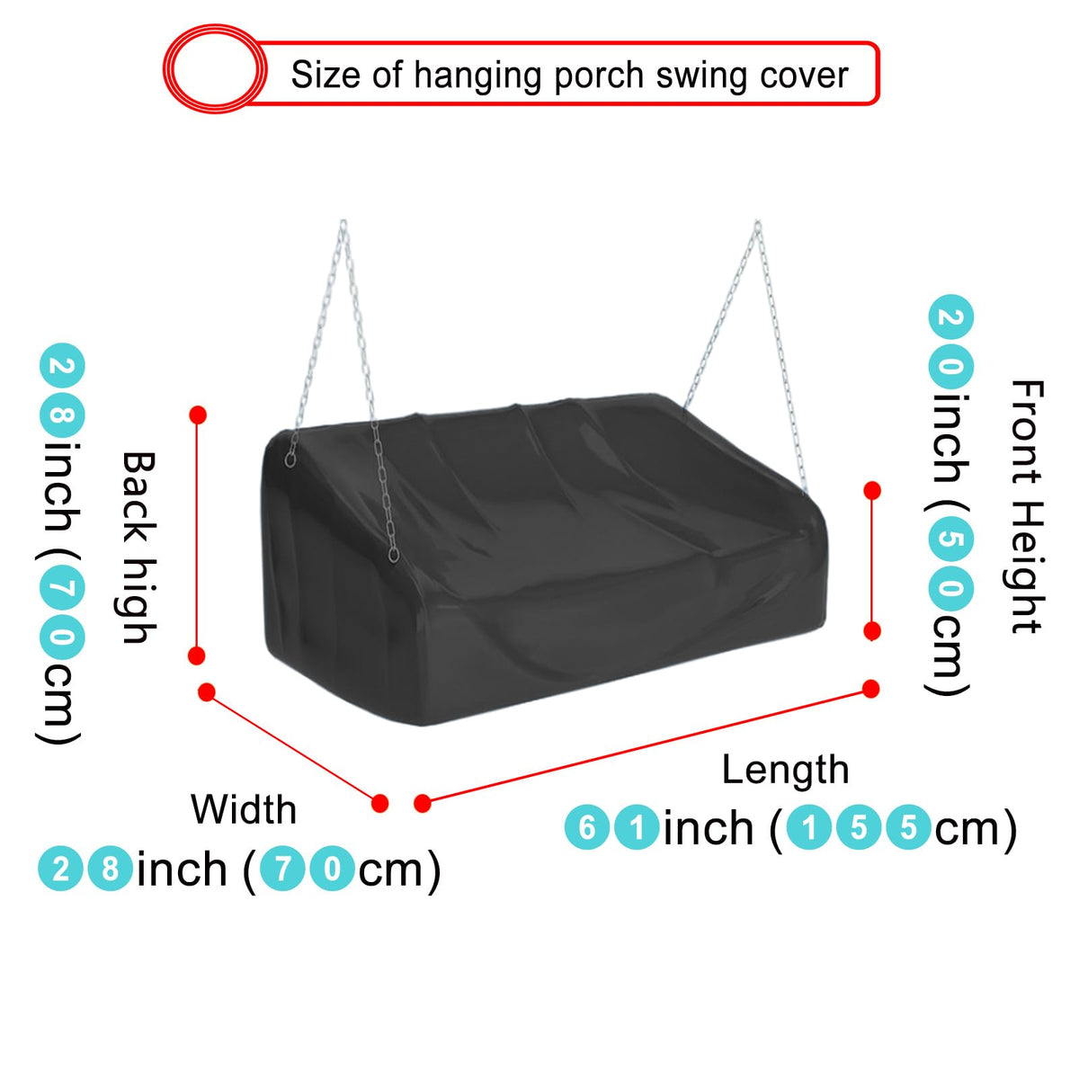 EKQSGLC hanging porch swing cover seam-taped for durable weather protection