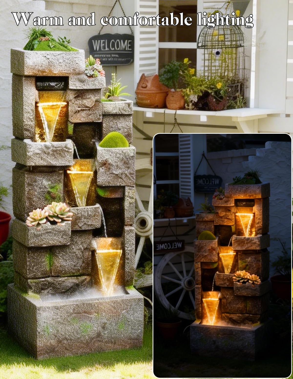 EKRISON floor-standing yellow fountain blends durability with outdoor decor