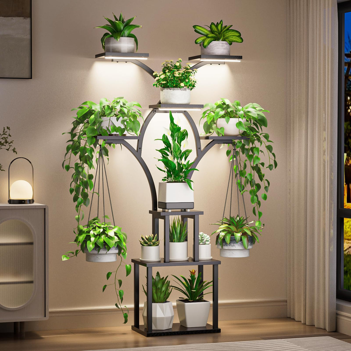 Elbourn plant stand with grow lights evenly lights every shelf for thriving indoor plants.