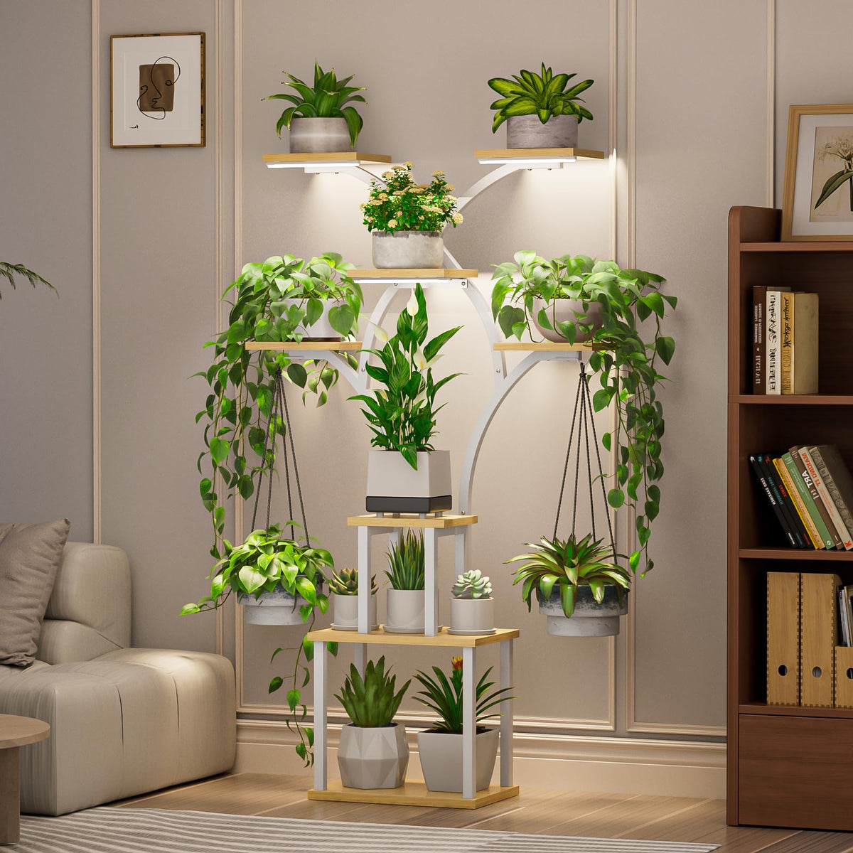 Elbourn X-shaped decorative rack displaying plants and decor.