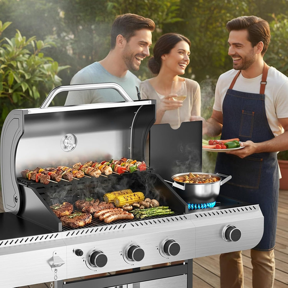 Electactic 3-Burner Propane Grill side burner for sauces and sides