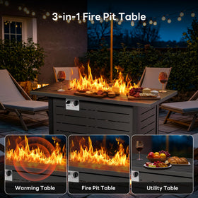 Electactic fire pit lid with lava rock for clean, smokeless ambiance.