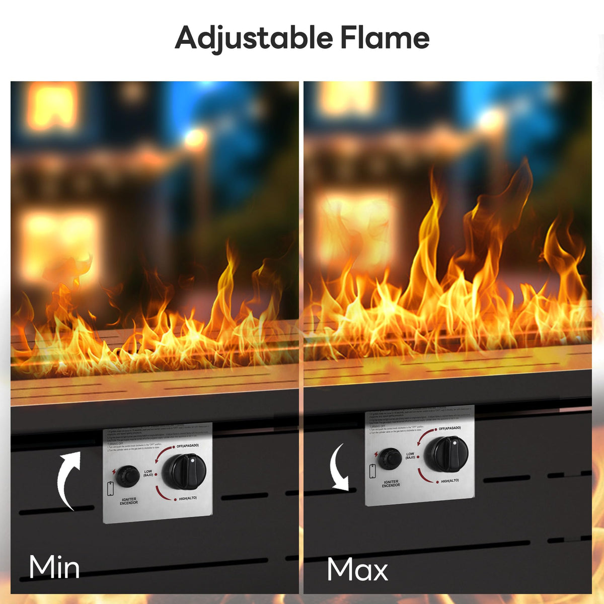 Electactic smoke-free burning fire table ideal for relaxed outdoor dining.