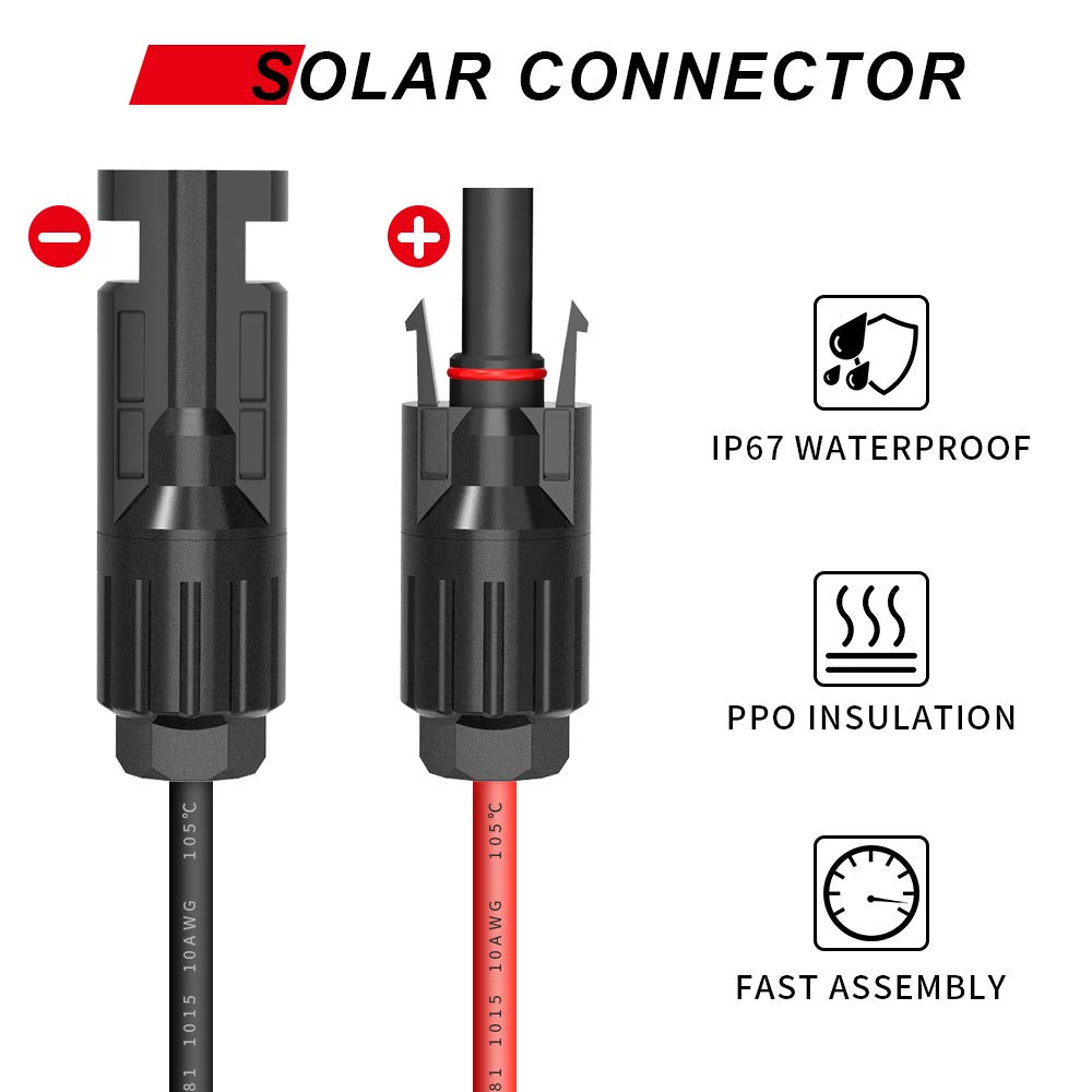 ELECTOP 10AWG copper wire solar panel cable minimizes power loss.