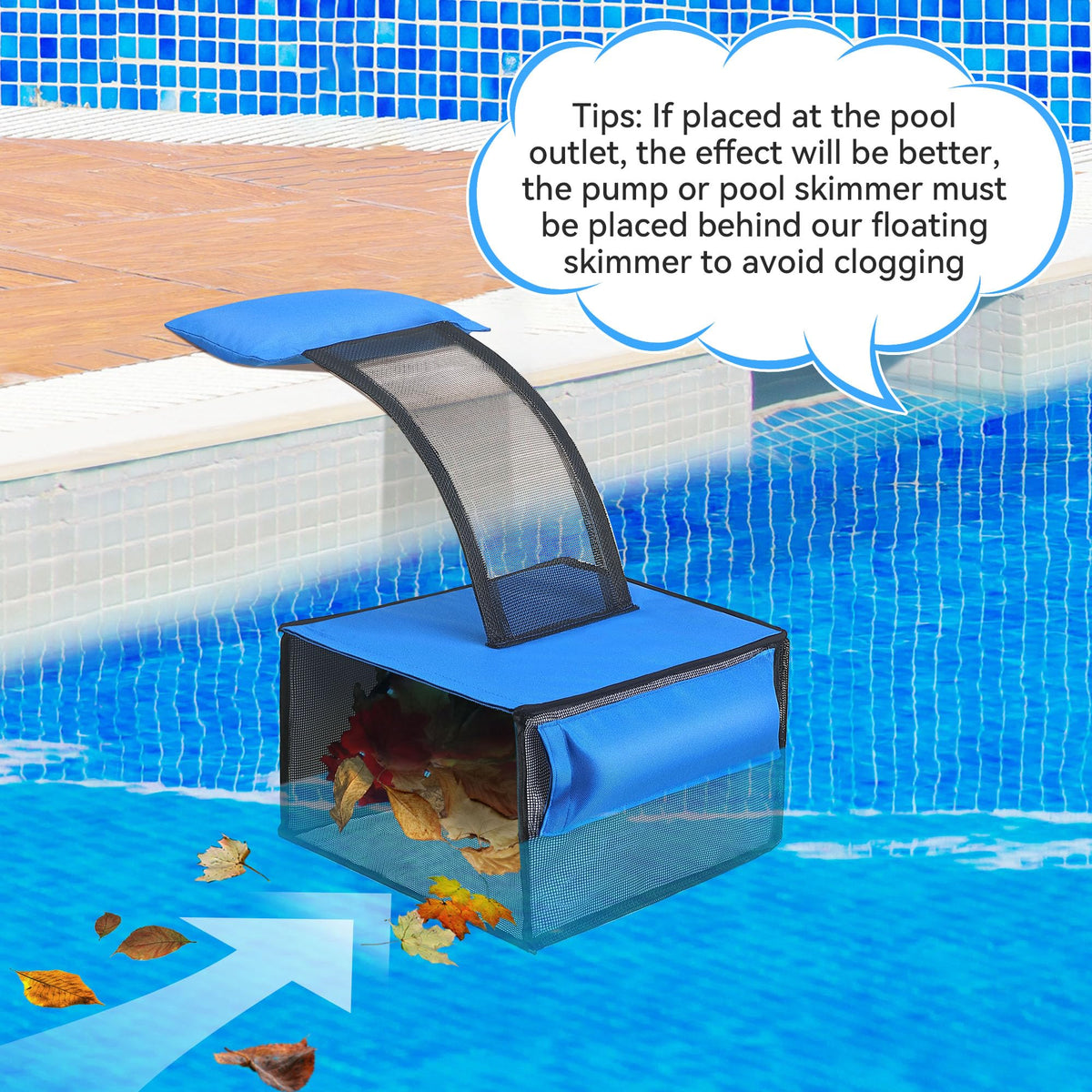 ElectricWise blue skimmer at pool edge shows versatile cleaning tool.
