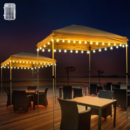ElectricWise canopy lights illuminate tent edges with warm white glow for outdoor ambiance